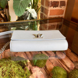 LOUIS VUITTON Lockme Clutch Light Blue Grained Calfskin Leather Shoulder Bag