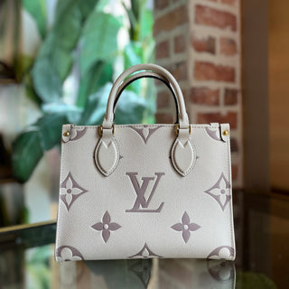 LOUIS VUITTON Onthego PM Creme Bois de Rose Giant Monogram Empreinte Leather Tote Bag