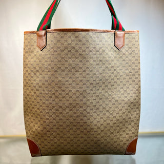 GUCCI Beige Brown Micro GG Supreme Web Stripe Straps Vintage Tote Bag