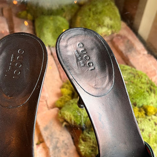 GUCCI GG Web Bow Slip On Heels Sandals SZ8.5