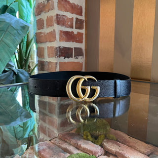 GUCCI GG Wide Marmont Black Textured Leather Belt SZ 90/36