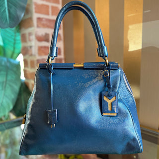 SAINT LAURENT Majorelle Medium Blue Textured Patent Leather Satchel Bag