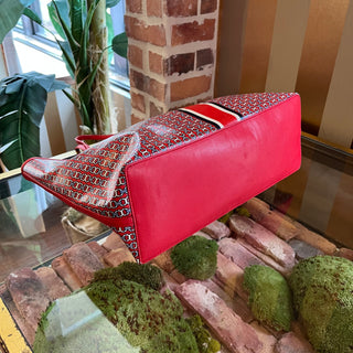 TORY BURCH Red Gemini Link Coated Canvas Tote