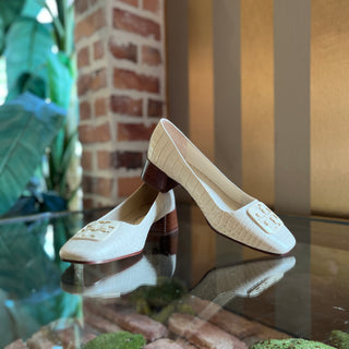 TORY BURCH Georgia Soft Croc New Cream Leather Pumps SZ 8