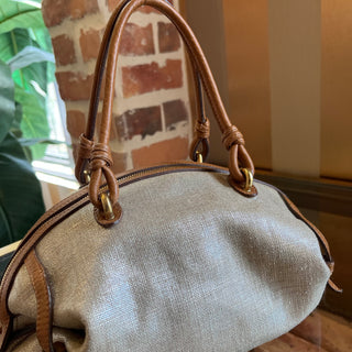 SALVATORE FERRAGAMO Brown Metallic Canvas Top Handle