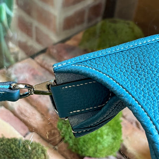HERMES Evelyne PM III Blue Jean Clemence Leather Crossbody Bag