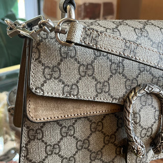 GUCCI Dionysus Beige GG Supreme Monogram Canvas Top Handle Bag