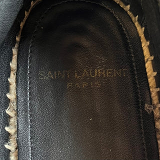 SAINT LAURENT Black Lambskin Leather YSL Espadrilles SZ 37.5 (US 7.5)