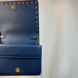 VALENTINO GARAVANI Vitello Rockstud Blue Wallet on Chain