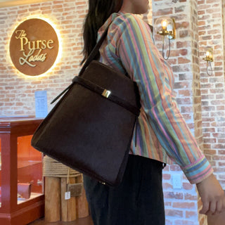 TOTEME Belted Wine Pony Hair Bucket Bag