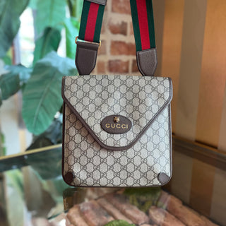 GUCCI Neo Vintage Medium GG Supreme Monogram Web Flap Crossbody