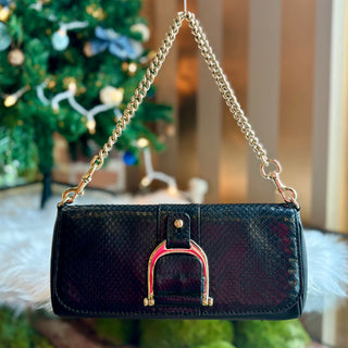 GUCCI Black Python Greenwich Chain Clutch