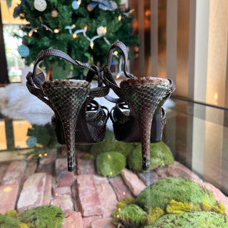 SAINT LAURENT Tribute Brown Snakeskin Platform Heels SZ38(8US)