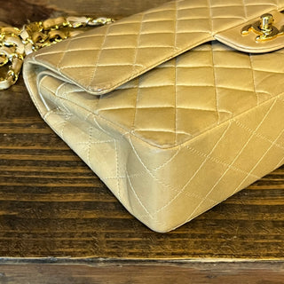 CHANEL Classic Double Flap Medium Beige Quilted Lambskin Vintage Shoulder Bag