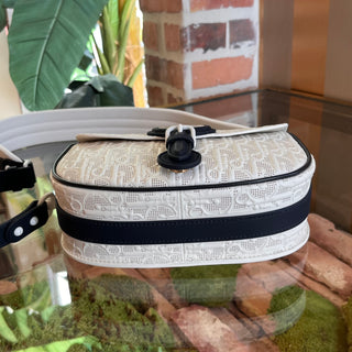 DIOR Bobby Medium White Blue Calfskin Perforated Shoulder Bag