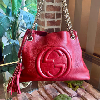 GUCCI Soho Medium Tabasco Red Pebbled Calfskin Shoulder Bag