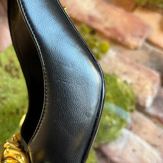 VERSACE Black Leather Pointed Chain Slingback Heels SZ 36 (US 7)
