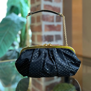 LOUIS VUITTON Aumonière Mini Lin Black Satin Evening Bag