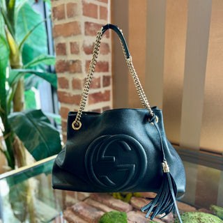GUCCI Black Leather Soho Chain Tote