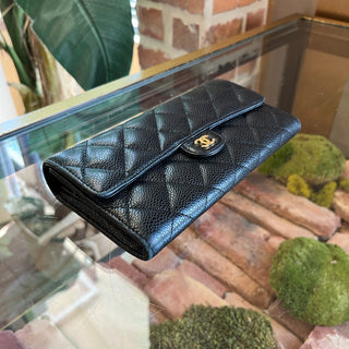 CHANEL Classic Flap Black Quilted Caviar Leather Wallet