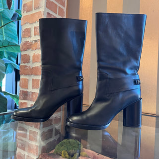 FERRAGAMO Black Leather Mid Calf  Gancini Boots SZ 10