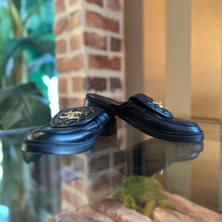 CHANEL CC Quilted Black Lambskin Slip On Mules SZ 37 (US 7)
