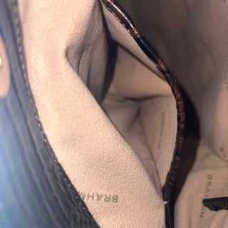 BRAHMIN Amelia Bucket Dark Brown Melbourne Croc Embossed Leather Bucket Bag