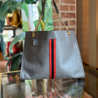 GUCCI Large Rajah Gray Leather Tote Bag