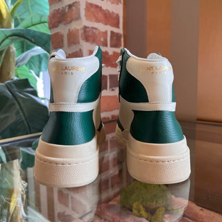 SAINT LAURENT White Green Mesh Leather High Tops SZ 40 (US 10)