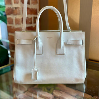 SAINT LAURENT White Leather Sac De Jour Tote