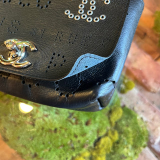 CHANEL CC Logo Eyelet Black Calfskin Belt Bag