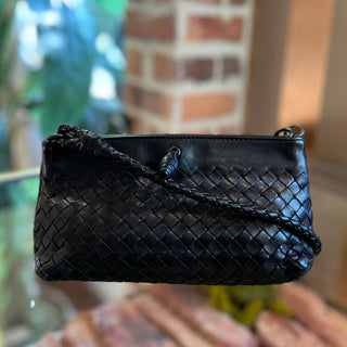 BOTTEGA VENETA Black Nappa Intrecciato Mini Frame Top Shoulder Bag Ebano