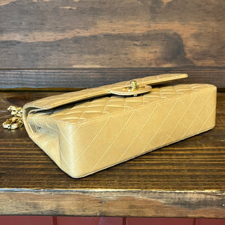 CHANEL Classic Double Flap Medium Beige Quilted Lambskin Vintage Shoulder Bag