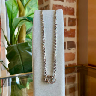 GUCCI 925 Sterling Silver Interlocking GG Pendant Necklace