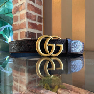 GUCCI GG Brown Calfskin Tooled Leather Belt SZ 90/36