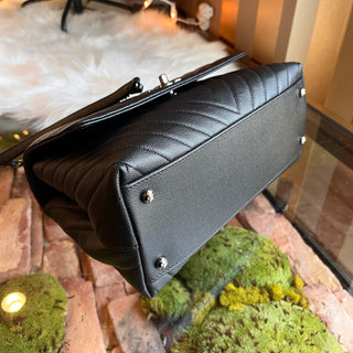 CHANEL Coco Handle Flap Small Black Caviar Chevron Quilted Shoulder Bag