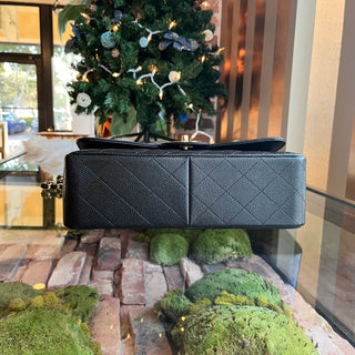 CHANEL Double Flap Jumbo Black Caviar Leather Shoulder Bag