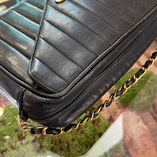 CHANEL Vintage Black Lambskin Leather Crossbody Bag