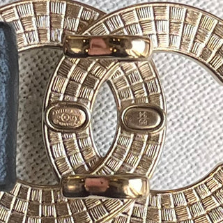 CHANEL CC Black Ruched Leather Enamel Interlocking Belt SZ85/34