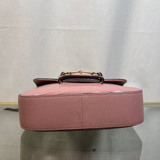 GUCCI 1955 Horsebit Small Pink Lizard Skin Shoulder Bag