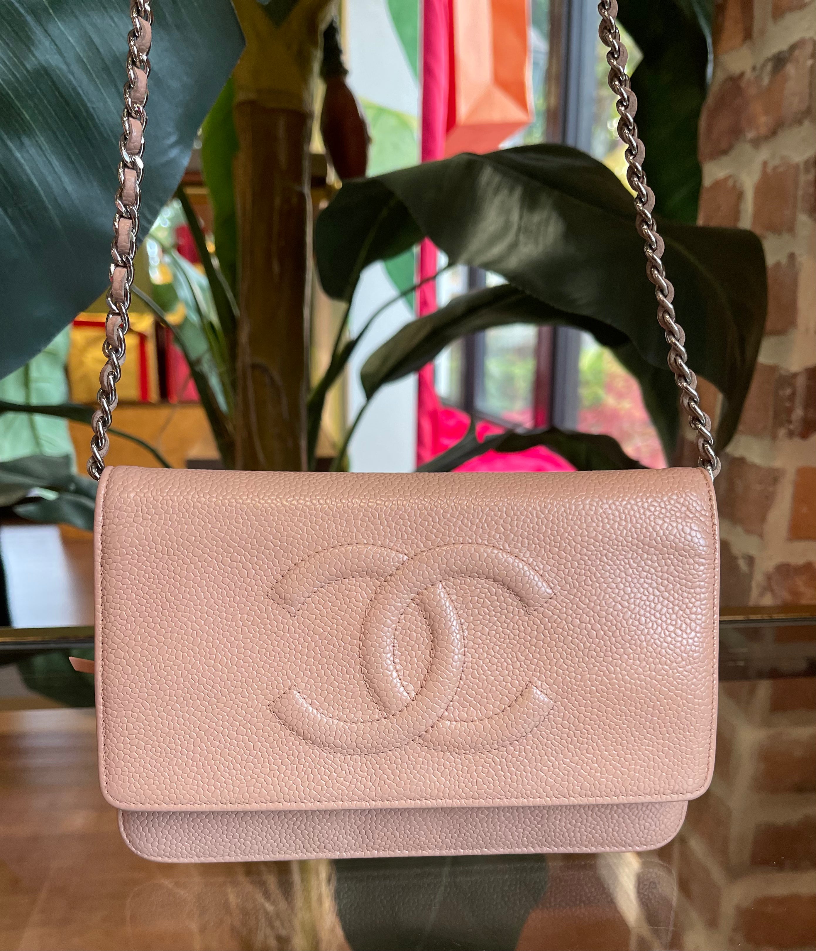 Chanel Light Pink Caviar Timeless Wallet on Chain