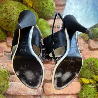 CHANEL Black Satin Leather Sling Back Heels SZ 38.5 (US 8.5)
