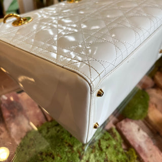 DIOR White Medium Lady Dior Vintage Patent Leather