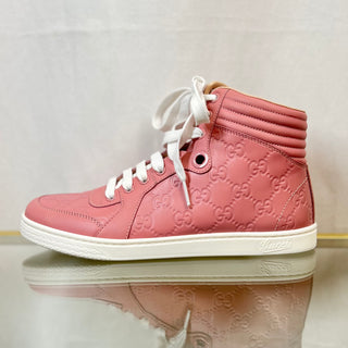 GUCCI Hightop Signature Rose Bab Pink Leather Sneakers SZ 36