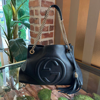 GUCCI Black Leather Soho Chain Tote