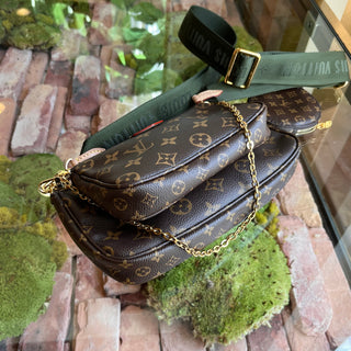 LOUIS VUITTON Multi Pochette Accessories Khaki Brown Monogram Coated Canvas Crossbody Bag