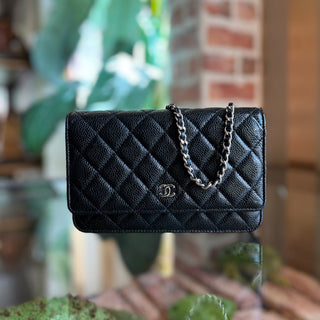CHANEL Wallet On Chain Black Quilted Caviar Leather Crossbody Bag