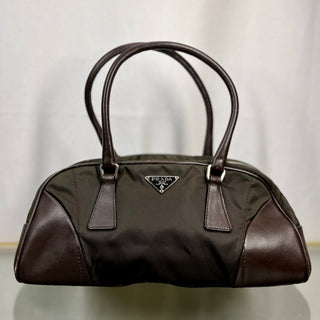 PRADA Cinghiale Bowler Mini Brown Nylon Leather Satchel Bag