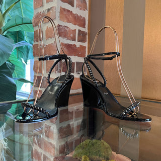 CHRISTIAN LOUBOUTIN Black Patent Leather Wedges SZ 37 (US 7)