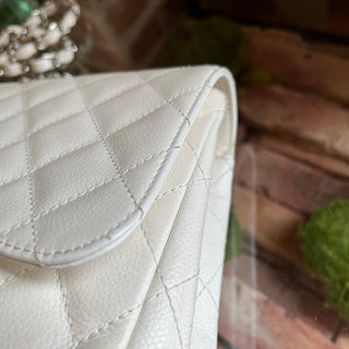 CHANEL White Caviar Jumbo Single Flap Shoulder Bag